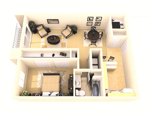 Floor plan for 1 bed, 1 bath, 900 sqft